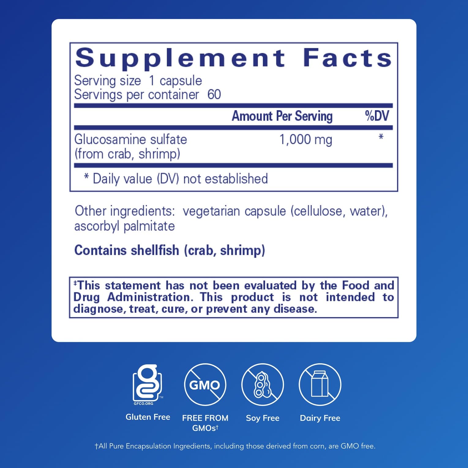Close-up of Glucosamine Sulfate 1,000 mg bottle label