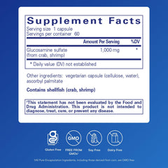 Close-up of Glucosamine Sulfate 1,000 mg bottle label