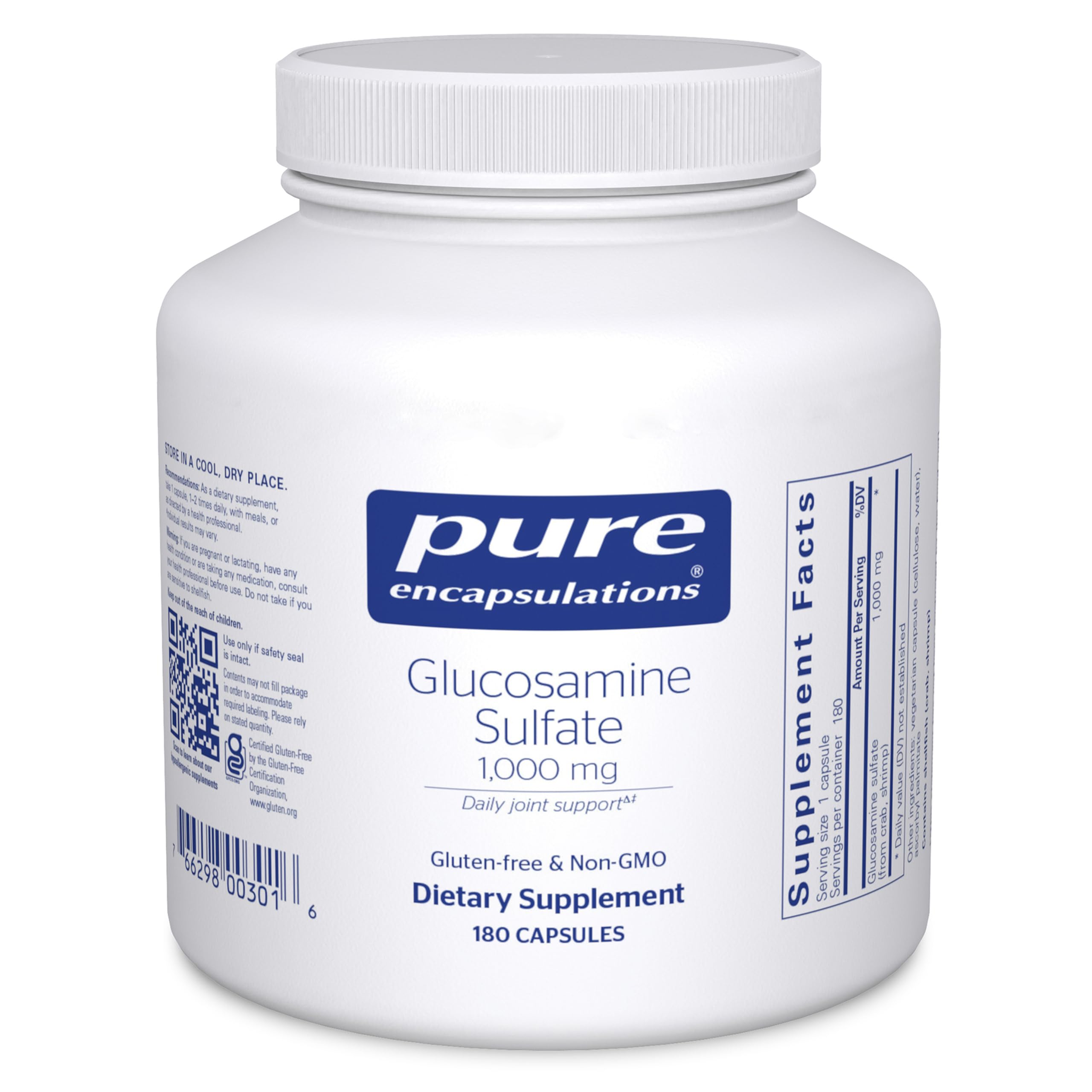 Pure Encapsulations Glucosamine Sulfate 1,000 mg bottle with 180 capsules