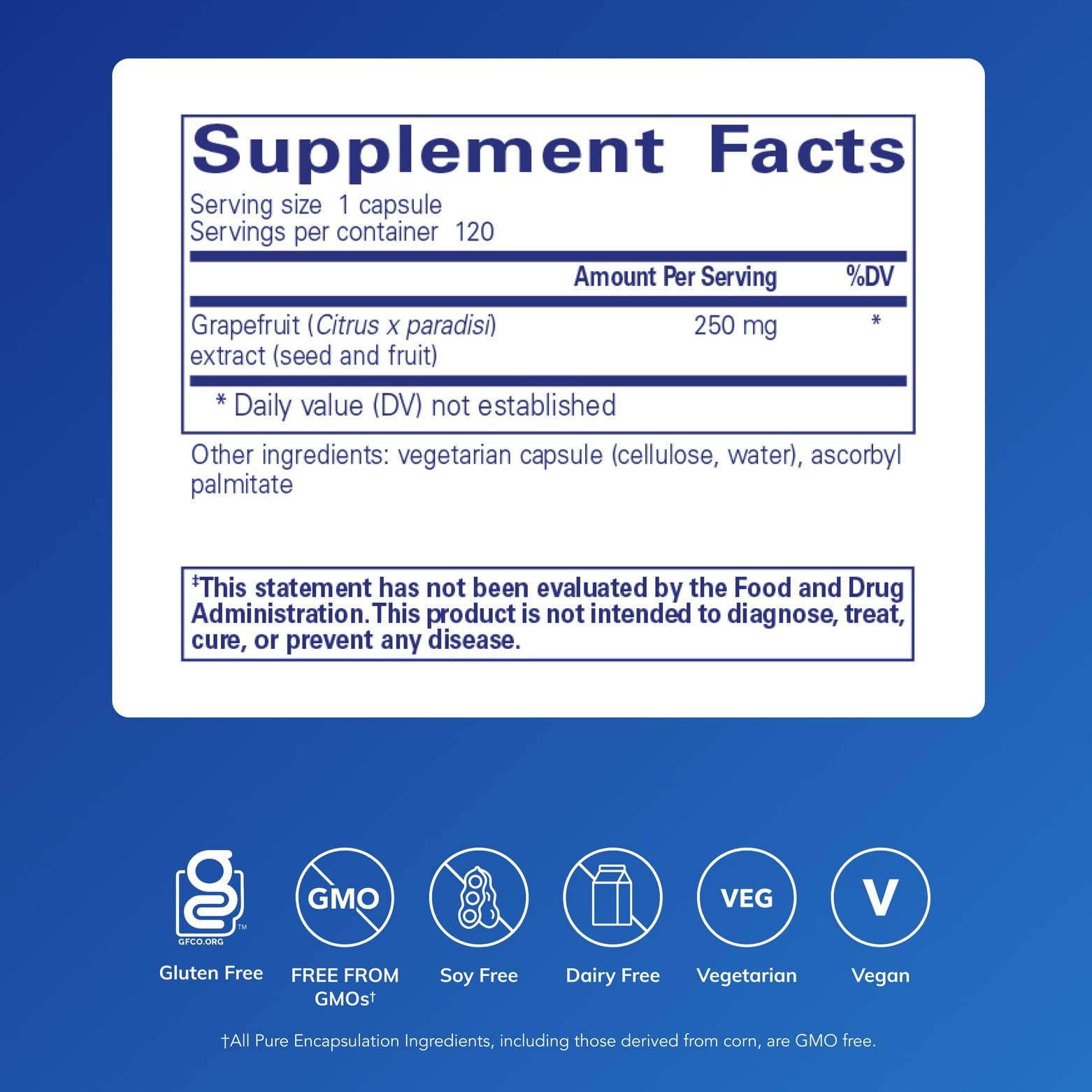 Product packaging for Pure Encapsulations Grapefruit Seed Extract 120 capsules