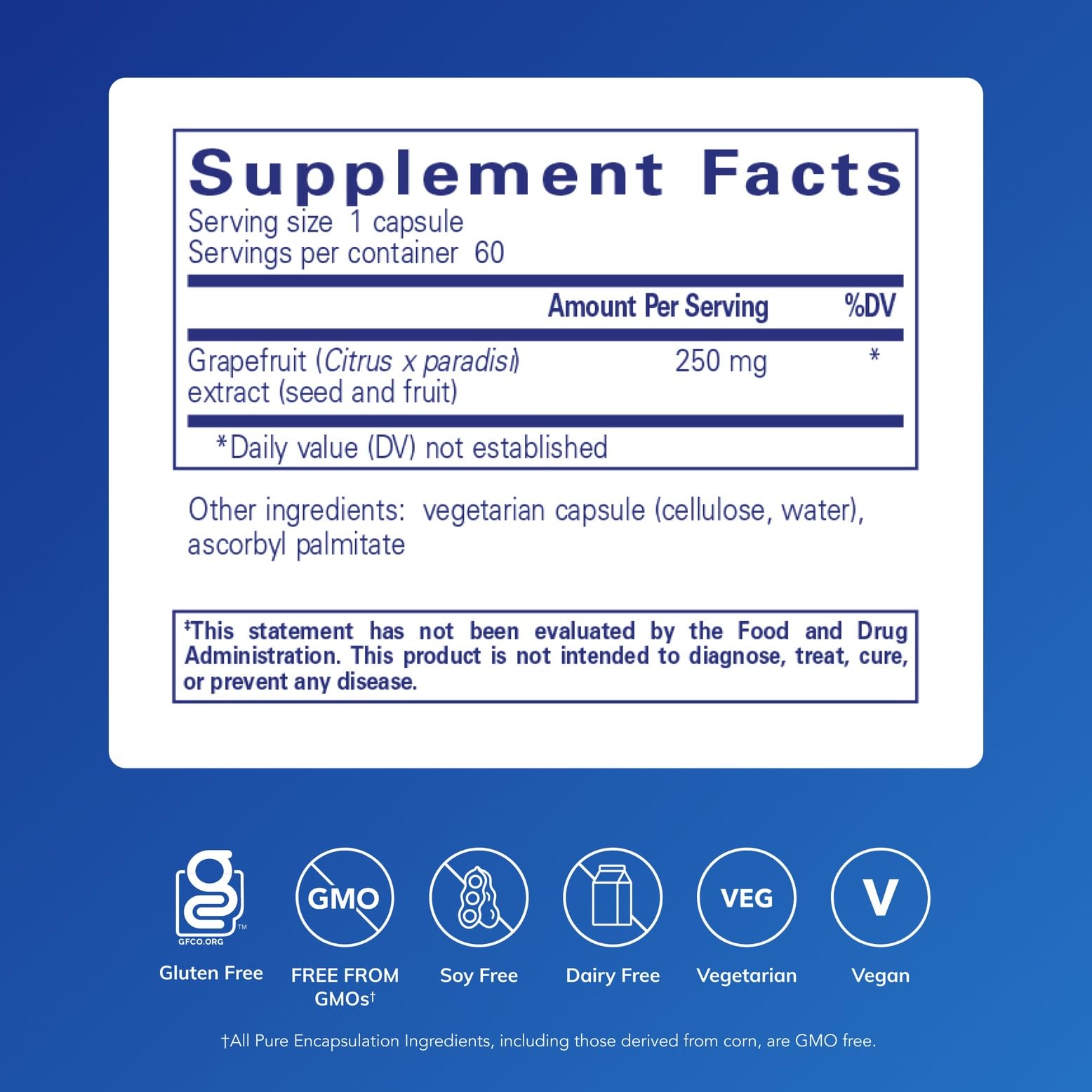 Close-up of Grapefruit Seed Extract bottle label from Pure Encapsulations