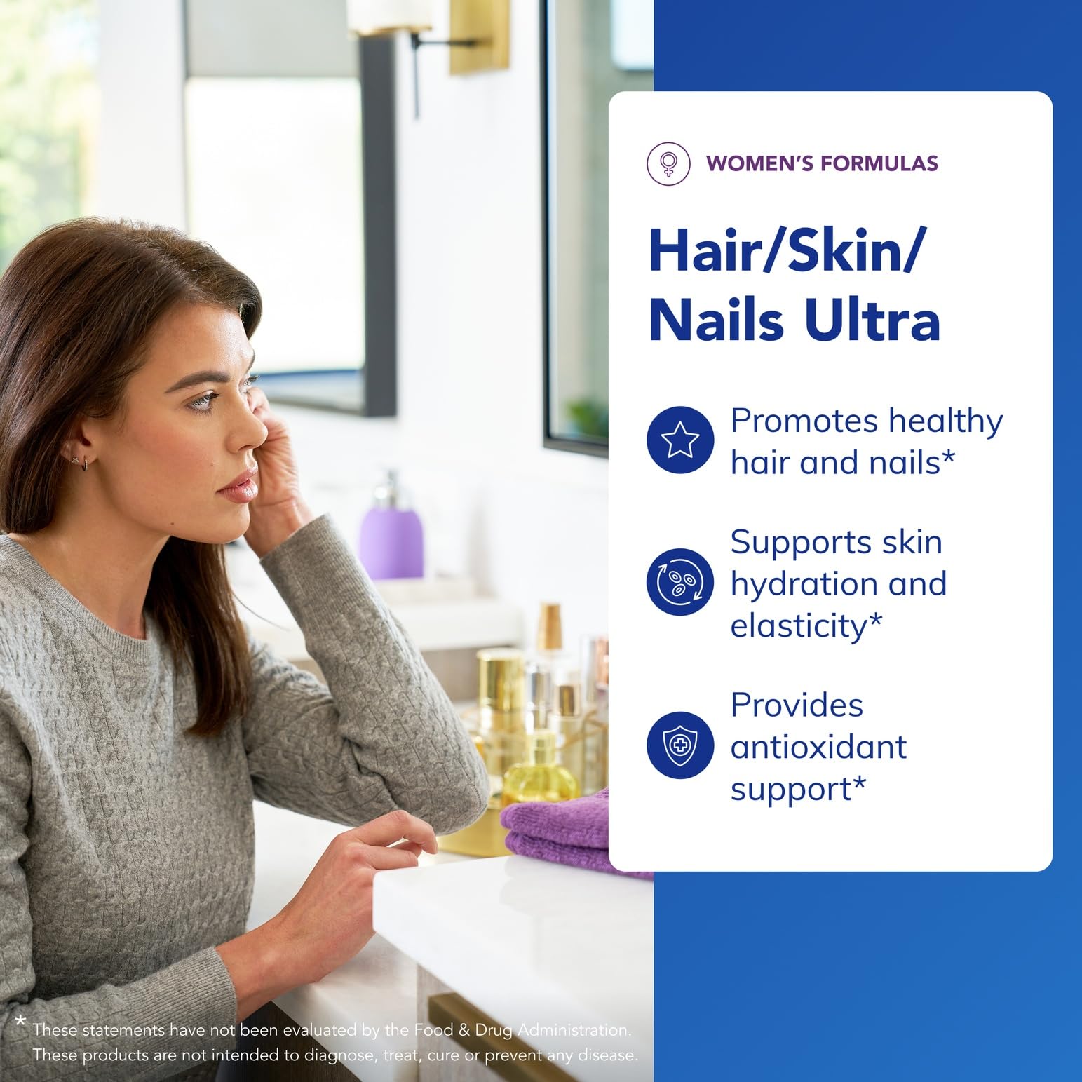 Icons representing biotin, collagen, and keratin