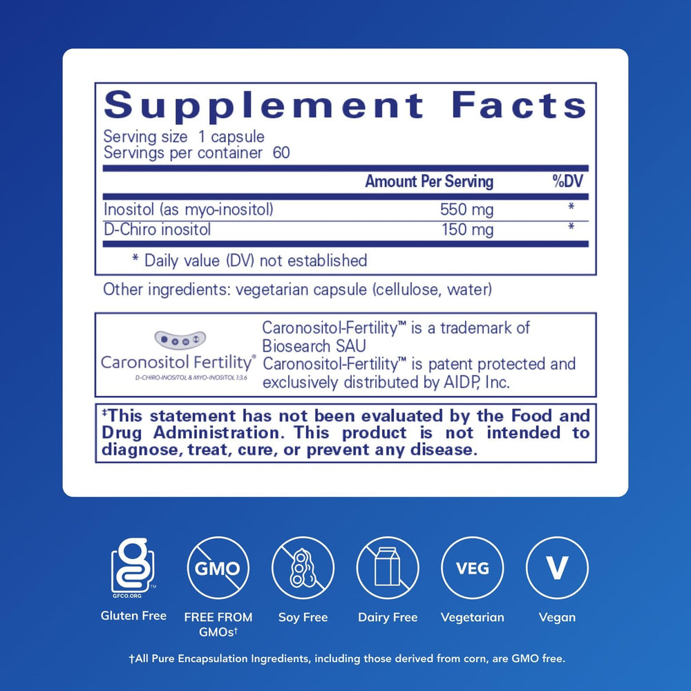 Back view of Inositol Complex bottle showing dosage information