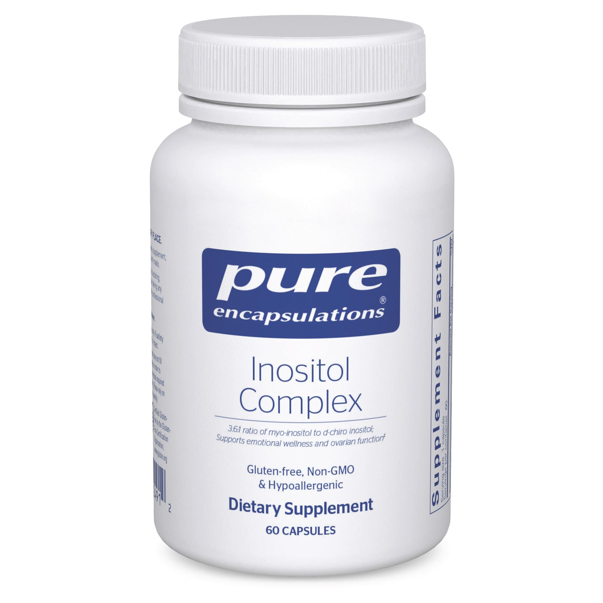 Front view of Pure Encapsulations Inositol Complex bottle displaying label