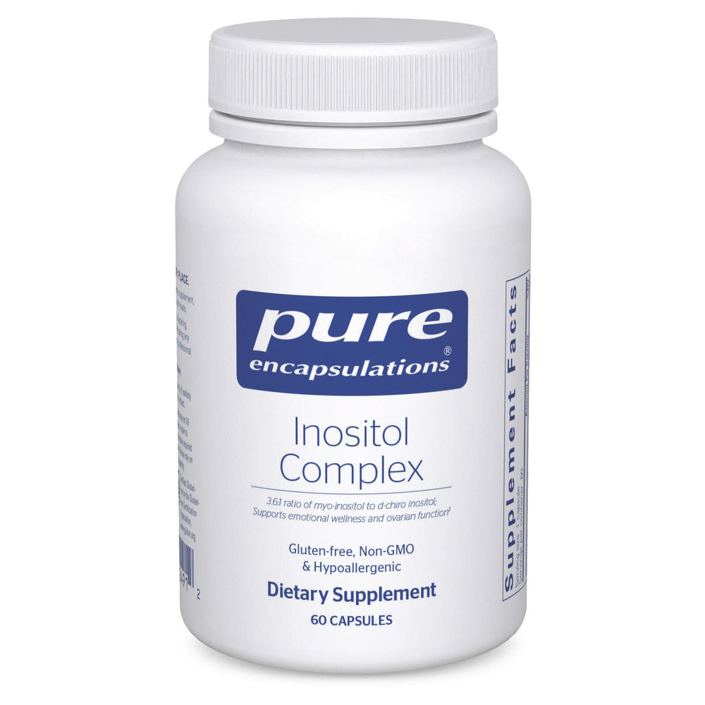 Front view of Pure Encapsulations Inositol Complex bottle displaying label