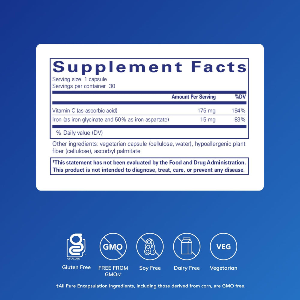 Front label of Pure Encapsulations Iron-C bottle
