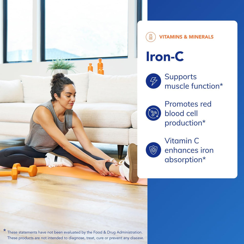 Pure Encapsulations Iron-C label detail showing 15 mg iron and 175 mg vitamin C.