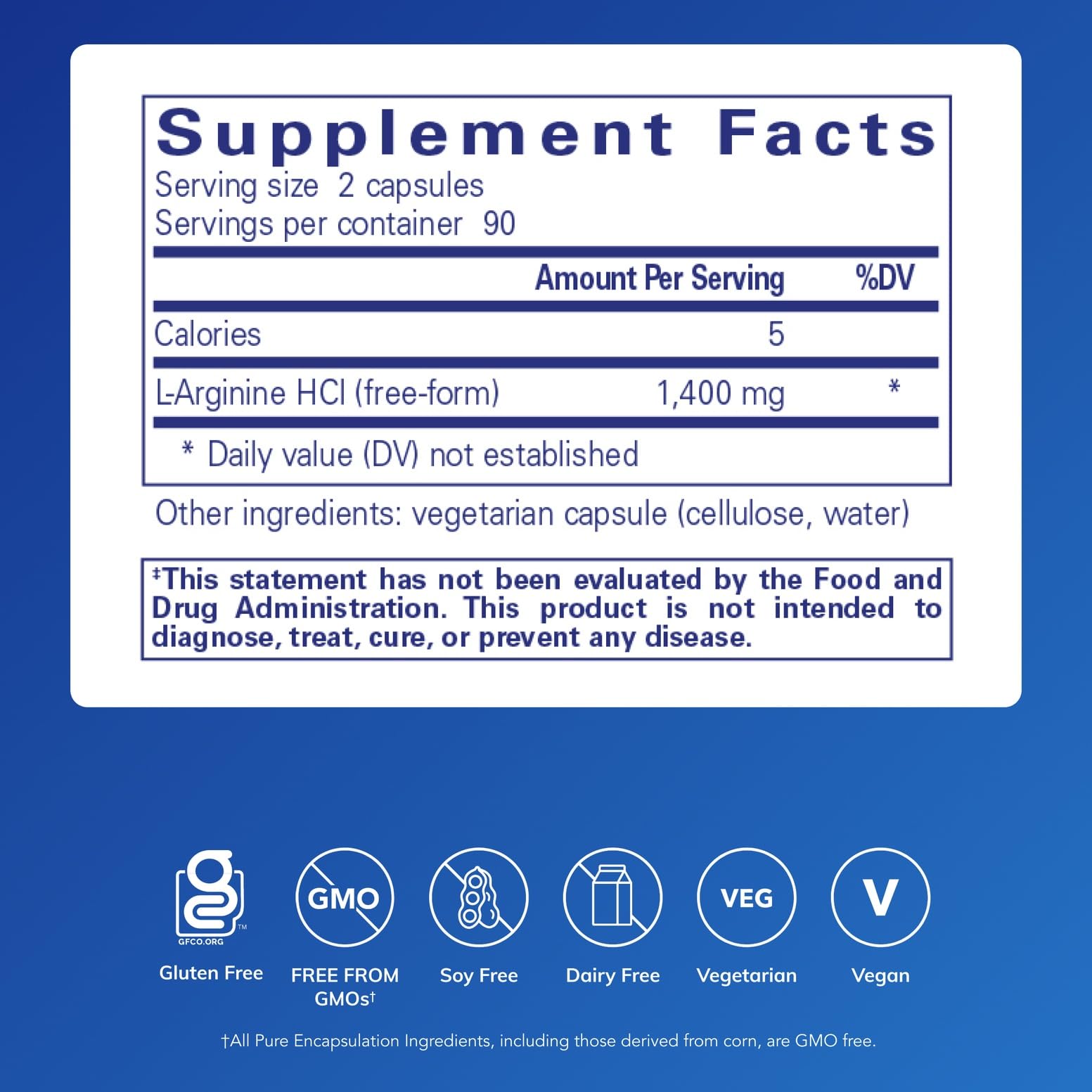 Pure Encapsulations L-Arginine bottle back label