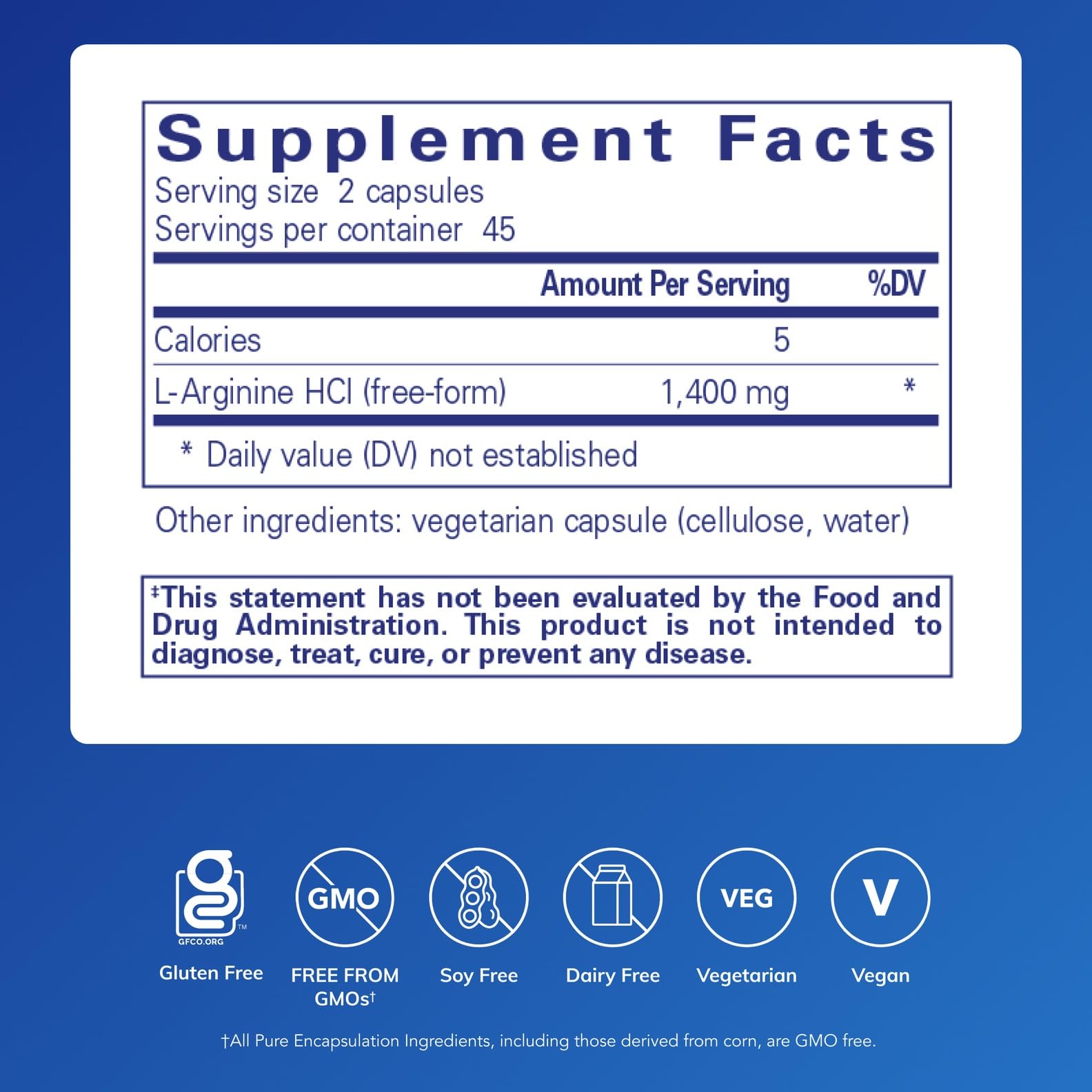 Label showing 1,400 mg L-Arginine per serving