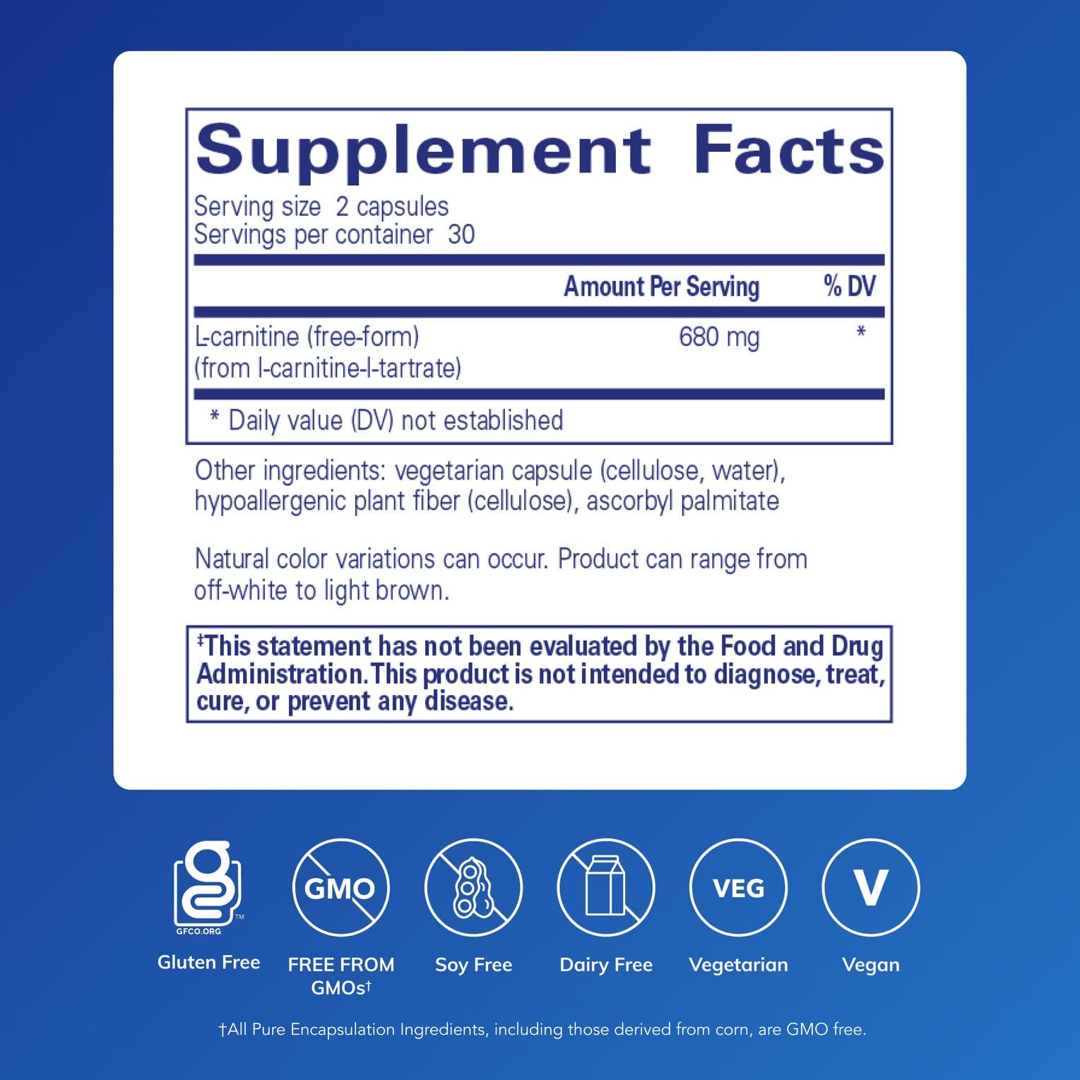 Close-up of L-Carnitine supplement label showing product details