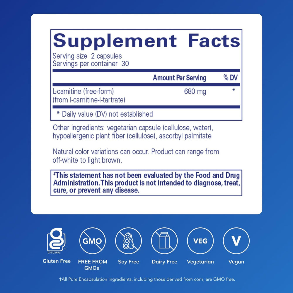 Close-up of L-Carnitine supplement label showing product details
