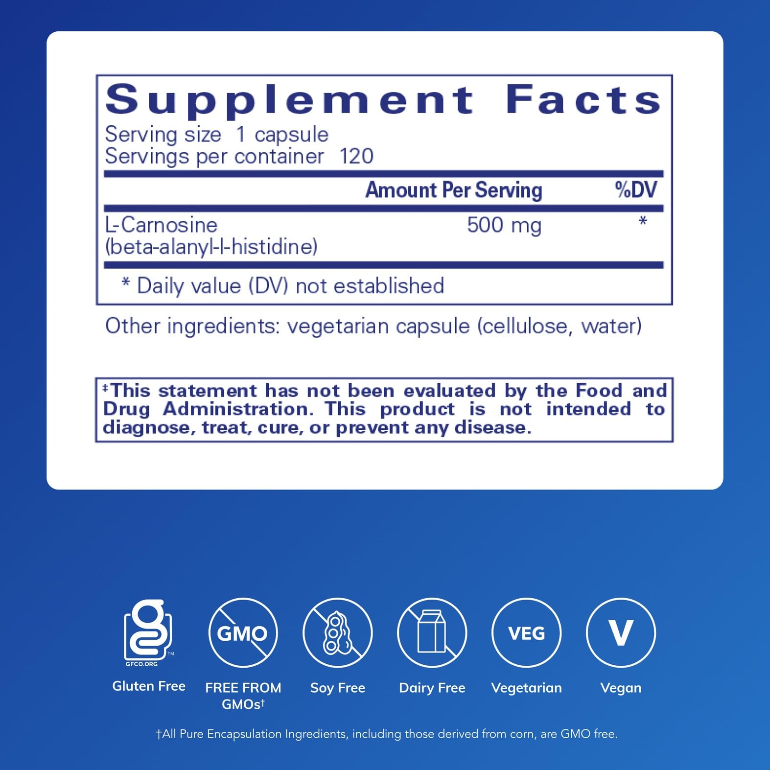Pure Encapsulations L-Carnosine capsules arranged for joint health support