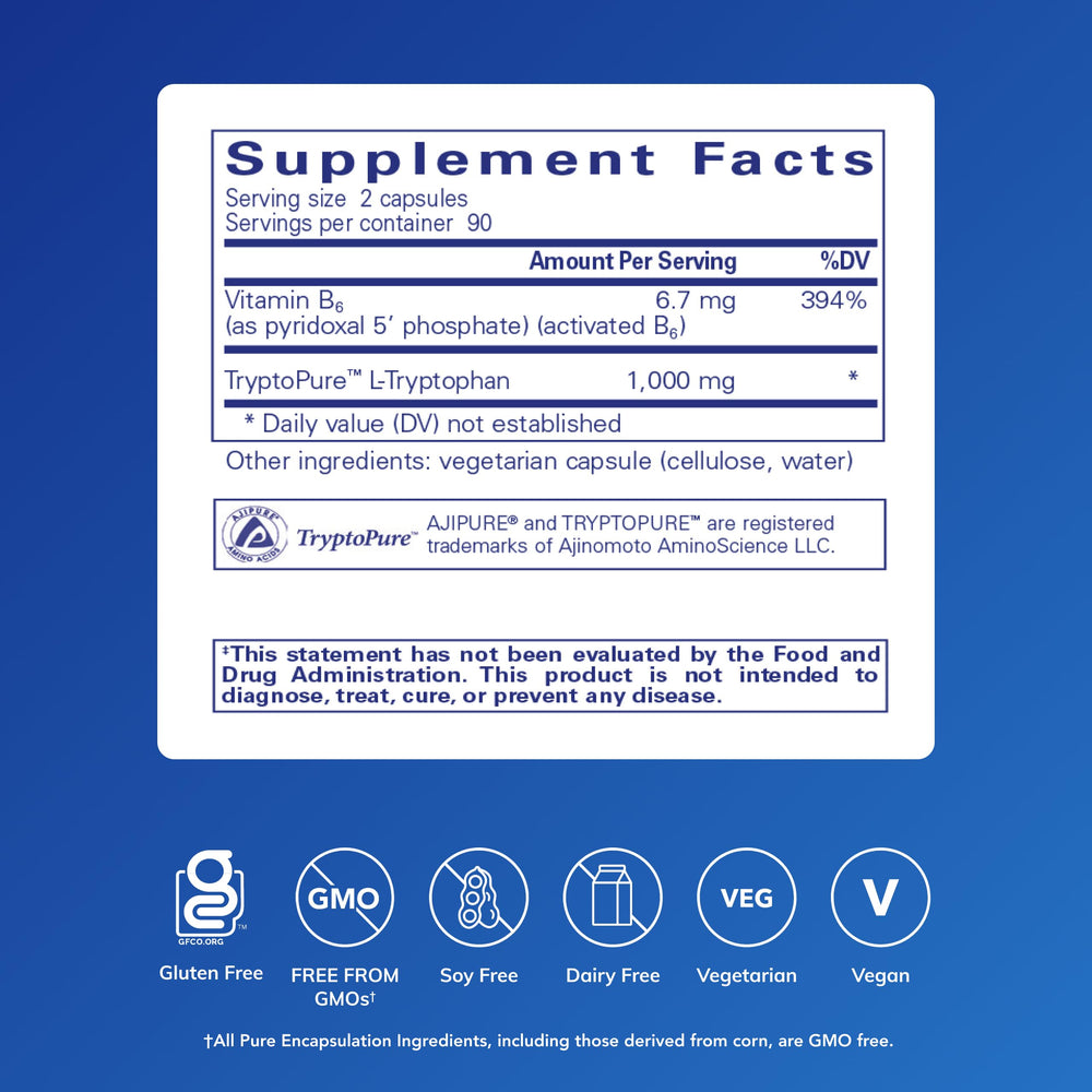 L-Tryptophan supplement label close-up