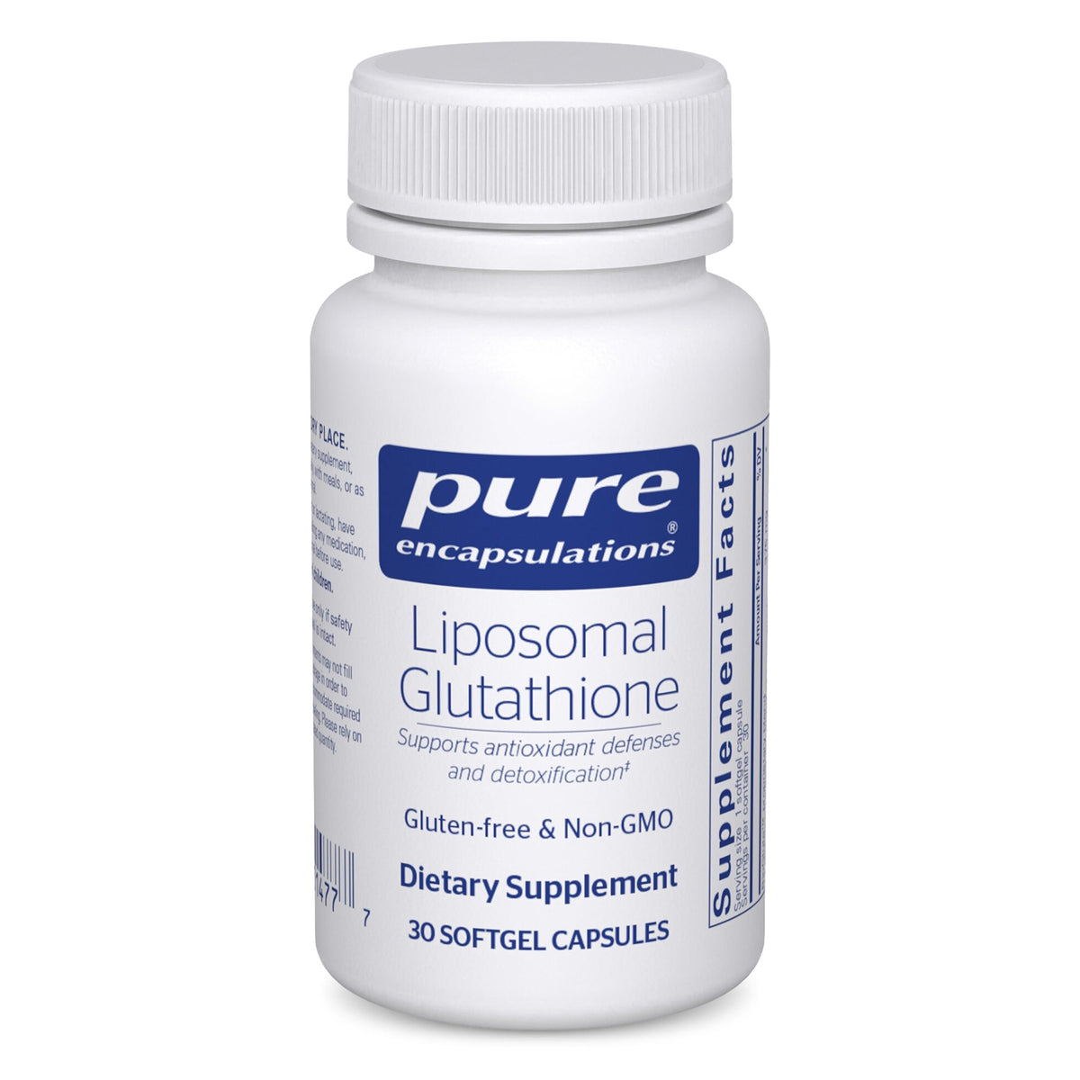 Front view of Pure Encapsulations Liposomal Glutathione 30 softgel bottle