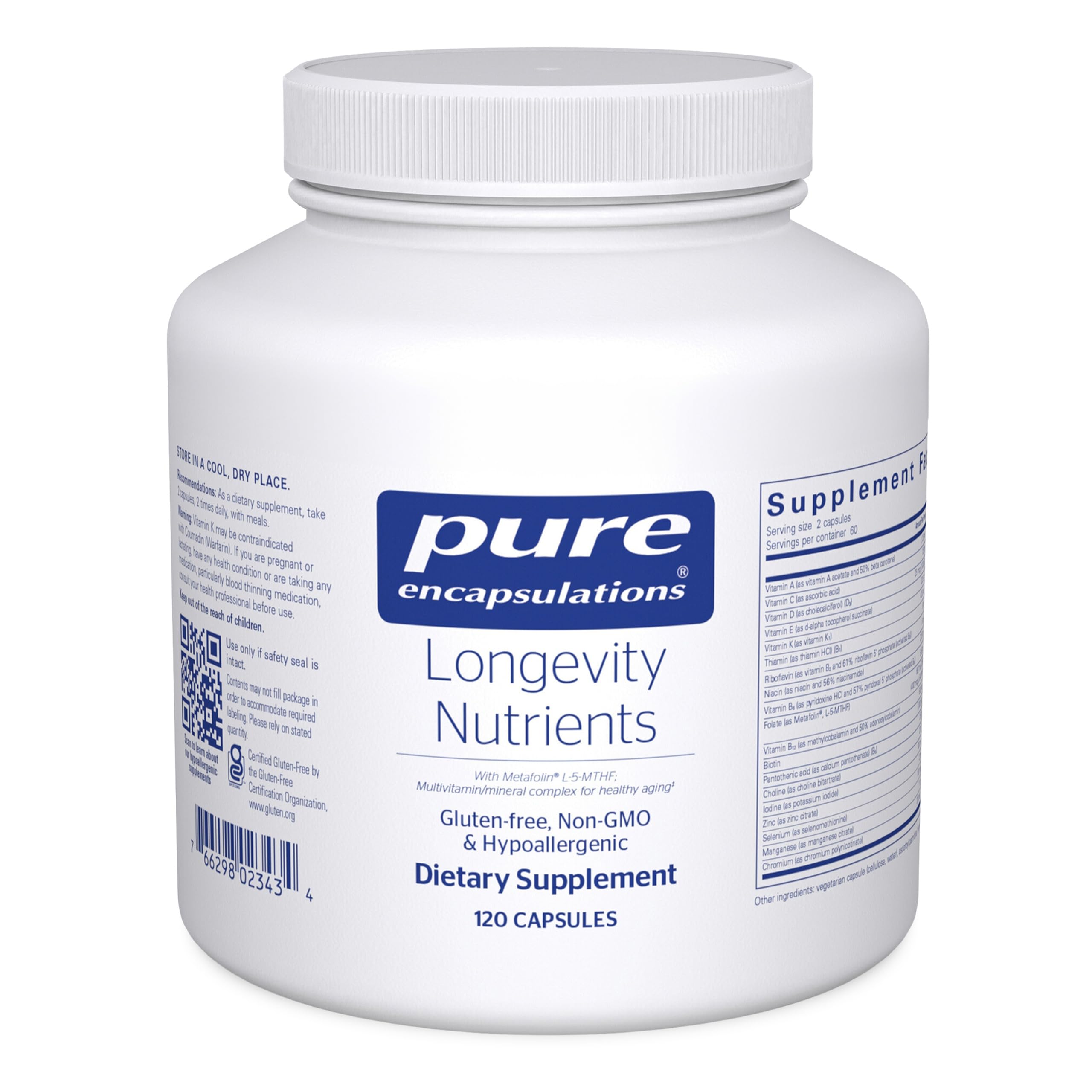 Front label of Pure Encapsulations Longevity Nutrients