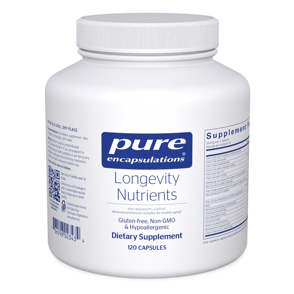 Front label of Pure Encapsulations Longevity Nutrients