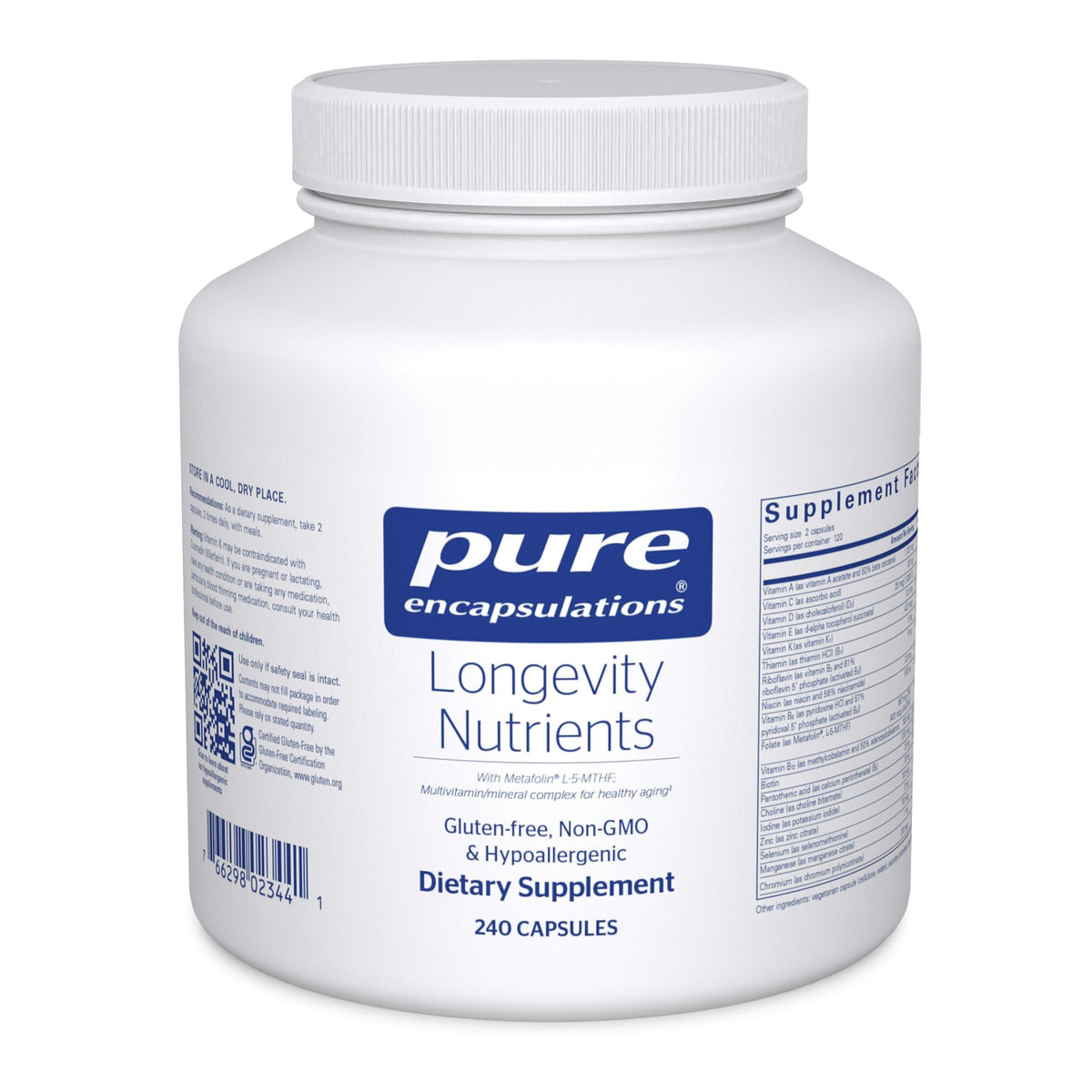 Pure Encapsulations Longevity Nutrients hero image with 240 capsules