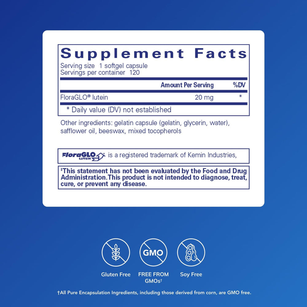 Close-up of lutein 20 mg softgels