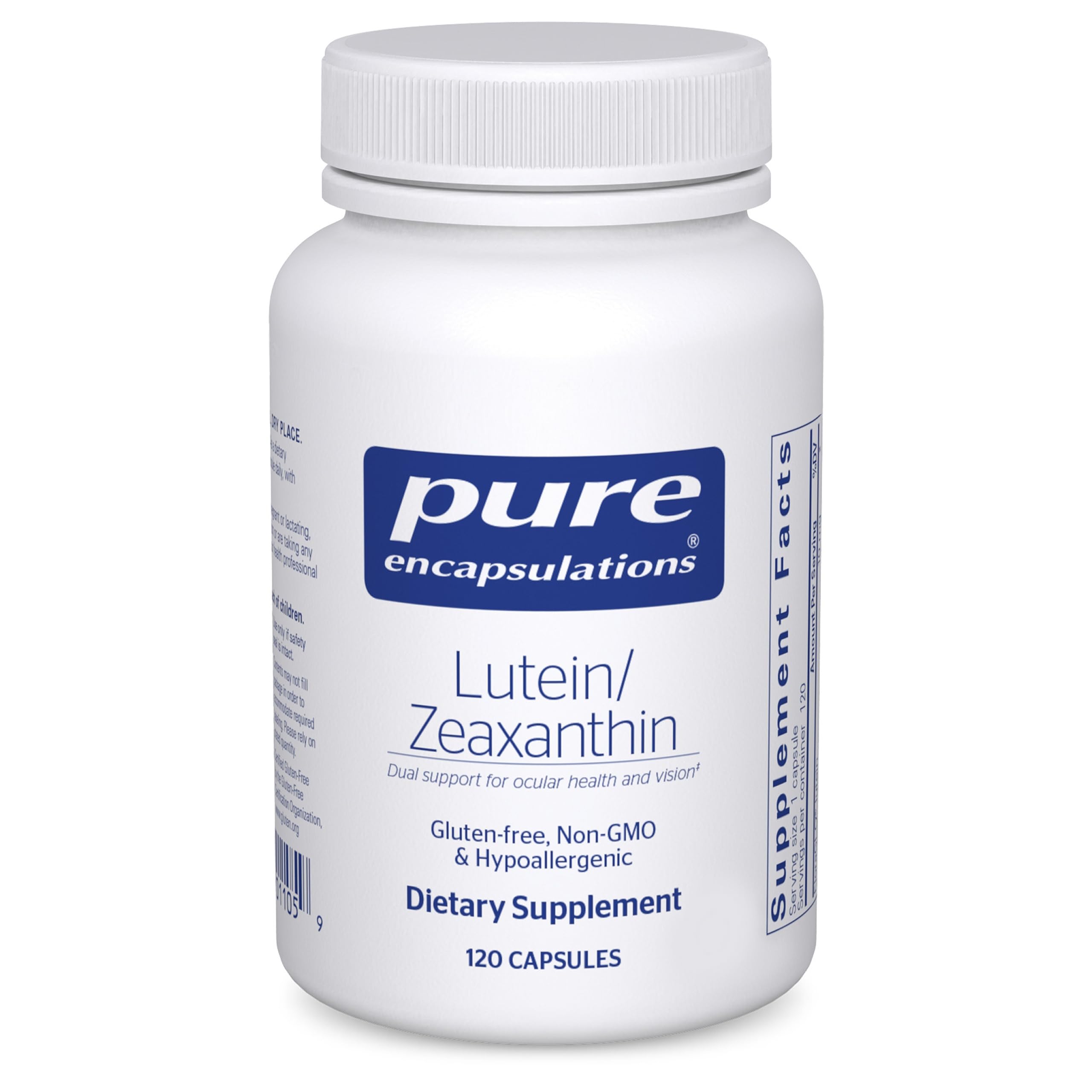 Bottle of Pure Encapsulations Lutein & Zeaxanthin with 120 capsules