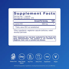 Back of Pure Encapsulations L-Lysine bottle label