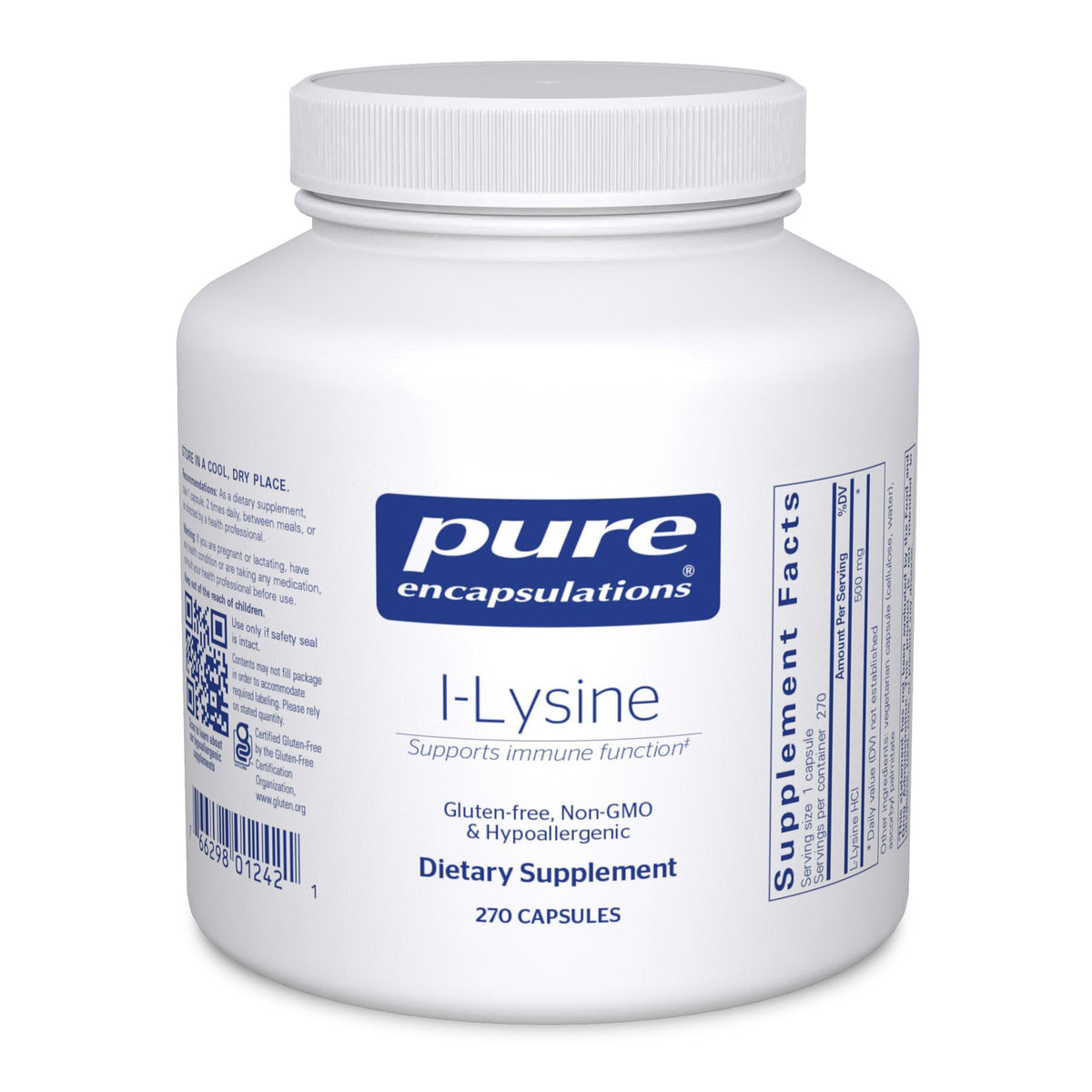 Bottle of Pure Encapsulations L-Lysine 270 capsules