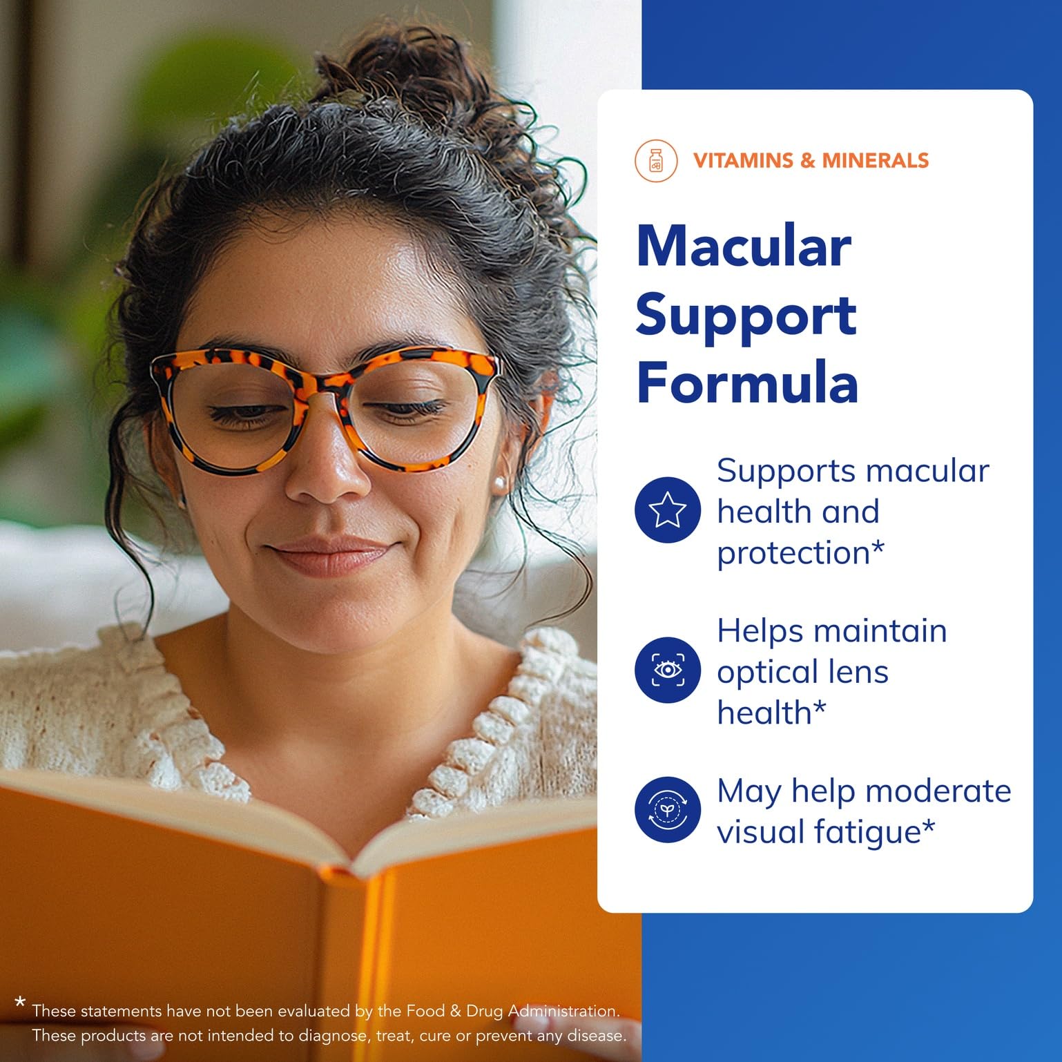 Close-up of Macular Support Formula label showing ingredients