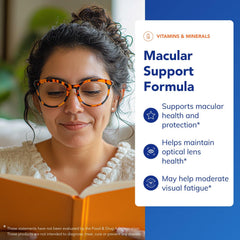 Close-up of Macular Support Formula label showing ingredients