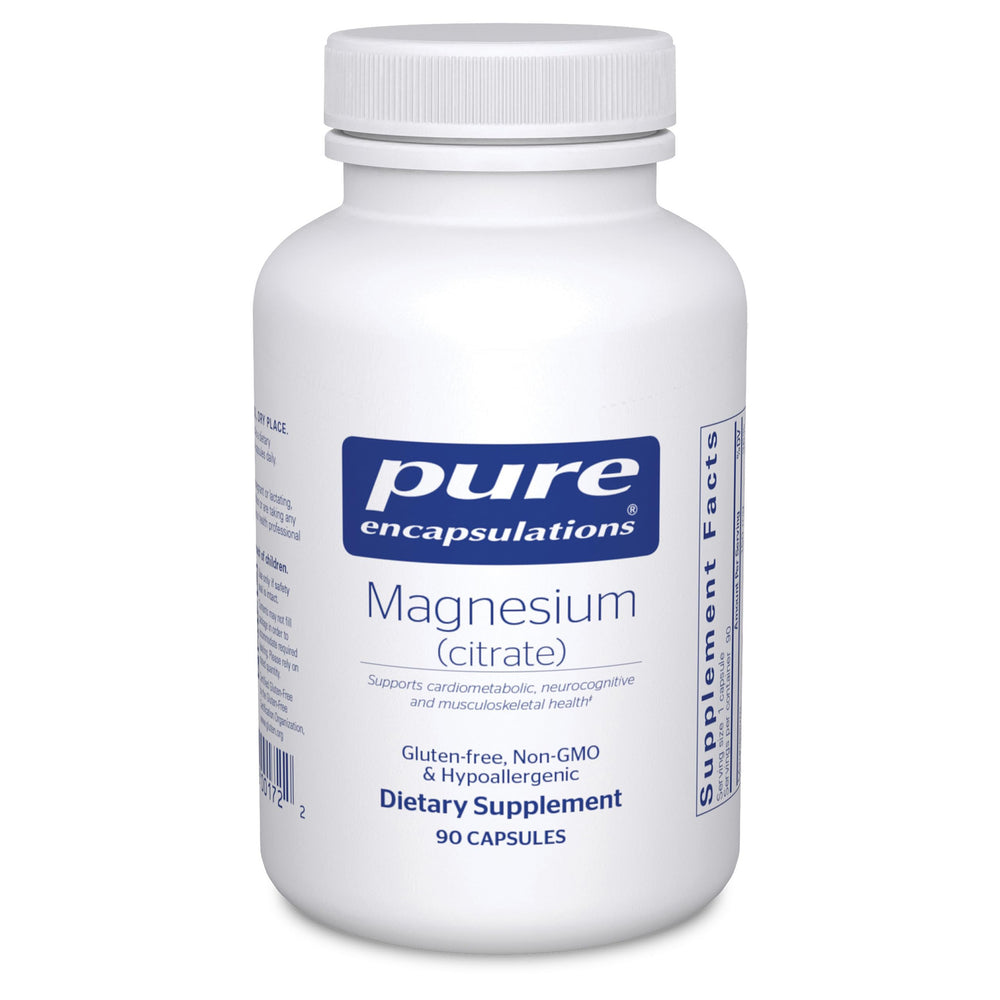Pure Encapsulations Magnesium citrate bottle offering restful sleep and daily energy support