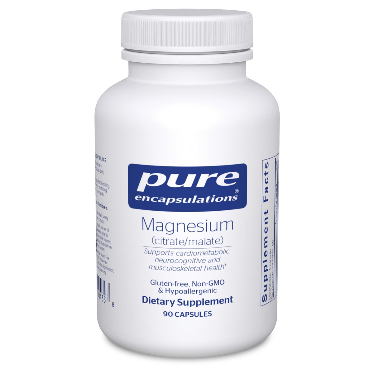 Front view of Pure Encapsulations Magnesium (Citrate/Malate) 90 capsules bottle