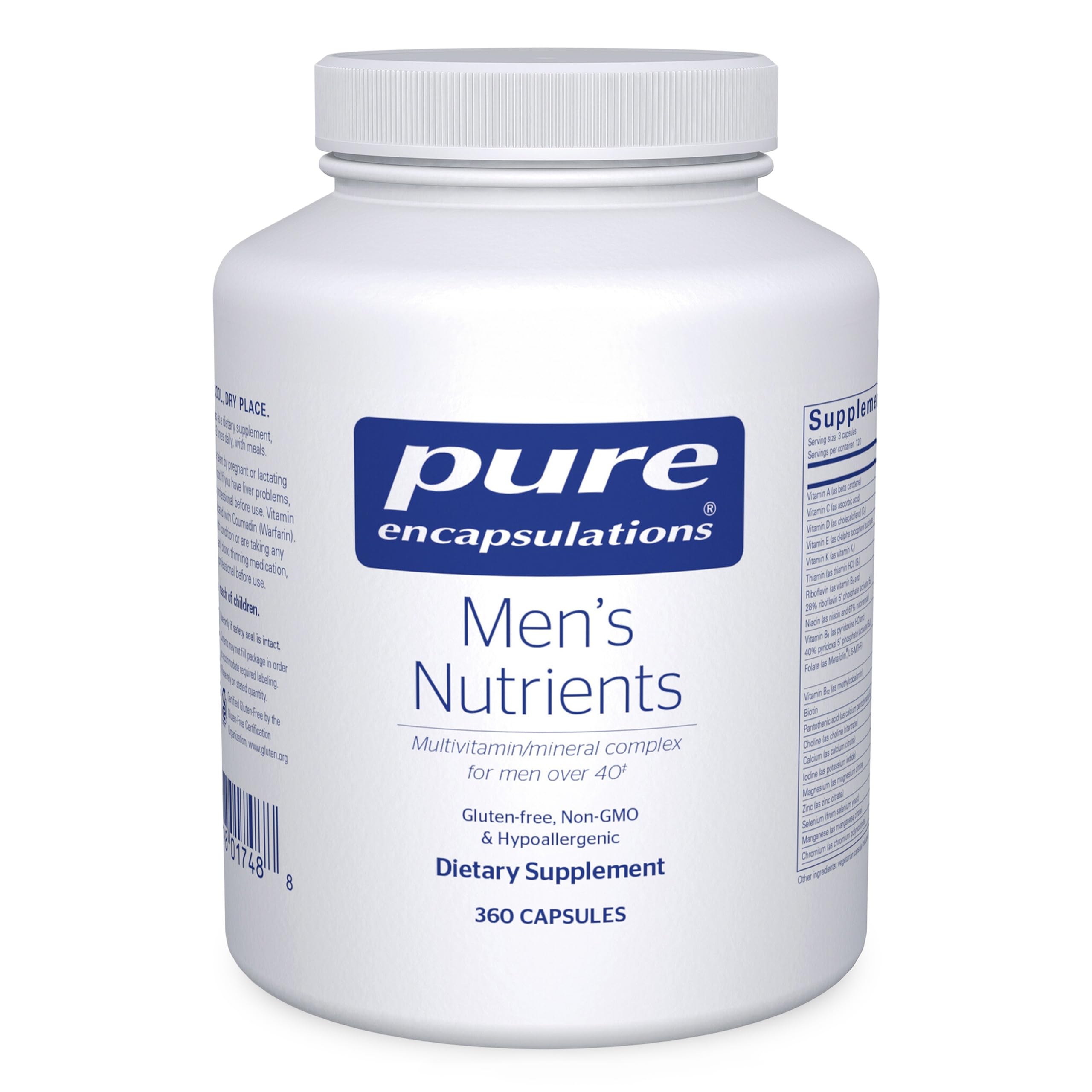 Front view of Pure Encapsulations Men's Nutrients 360 capsules bottle
