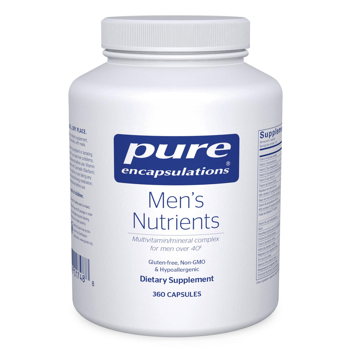 Front view of Pure Encapsulations Men's Nutrients 360 capsules bottle