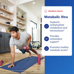 Close-up of Metabolic Xtra label highlighting ingredients and allergen-free statement