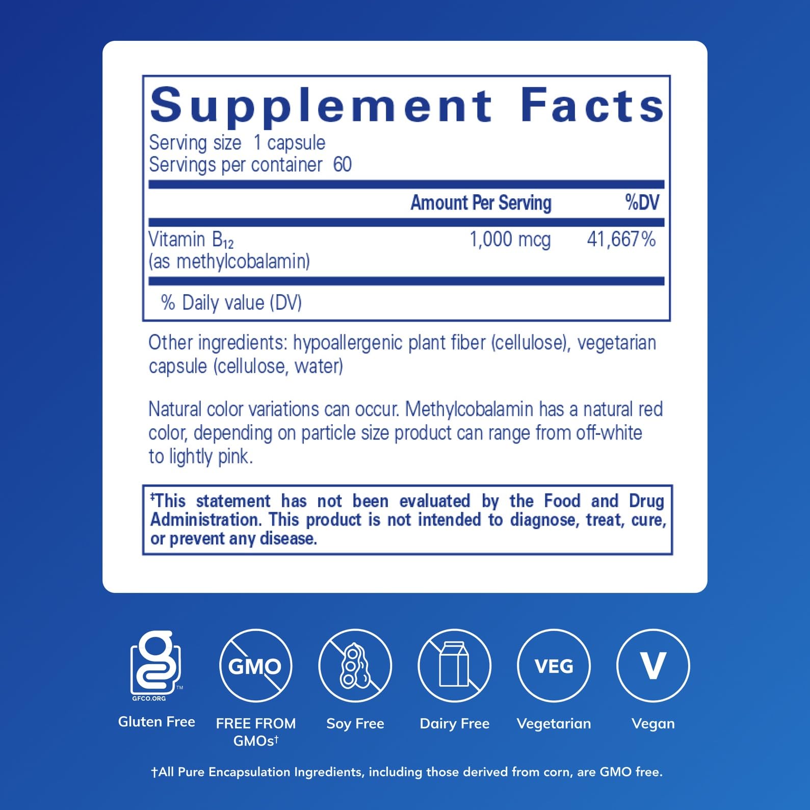 Pure Encapsulations methylcobalamin bottle label