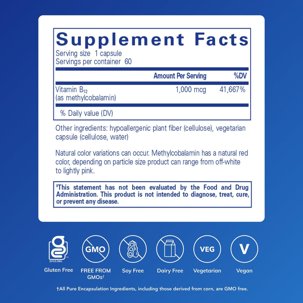 Pure Encapsulations methylcobalamin bottle label