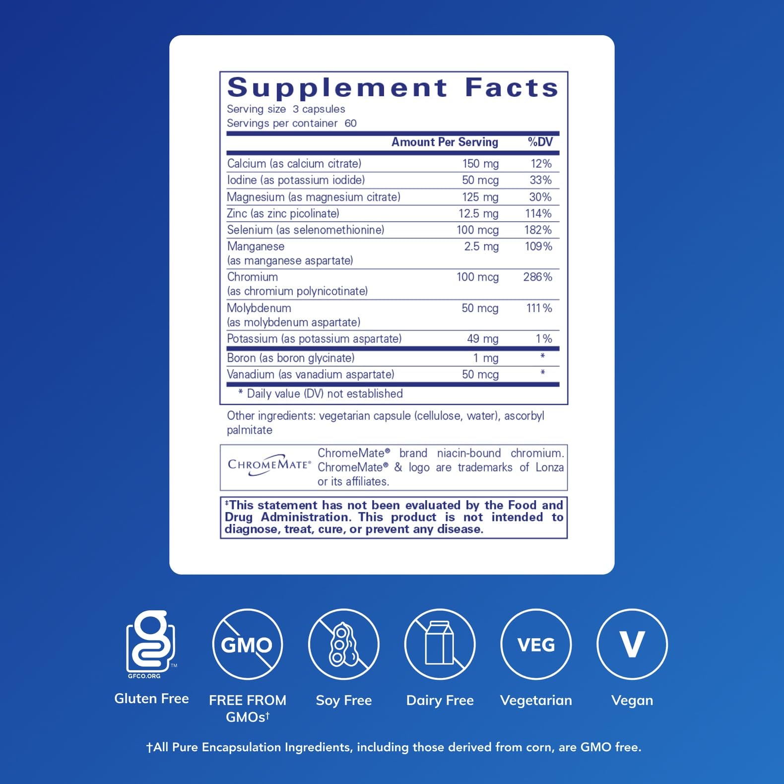Pure Encapsulations Mineral 650 capsules closeup highlights hypoallergenic mineral blend.