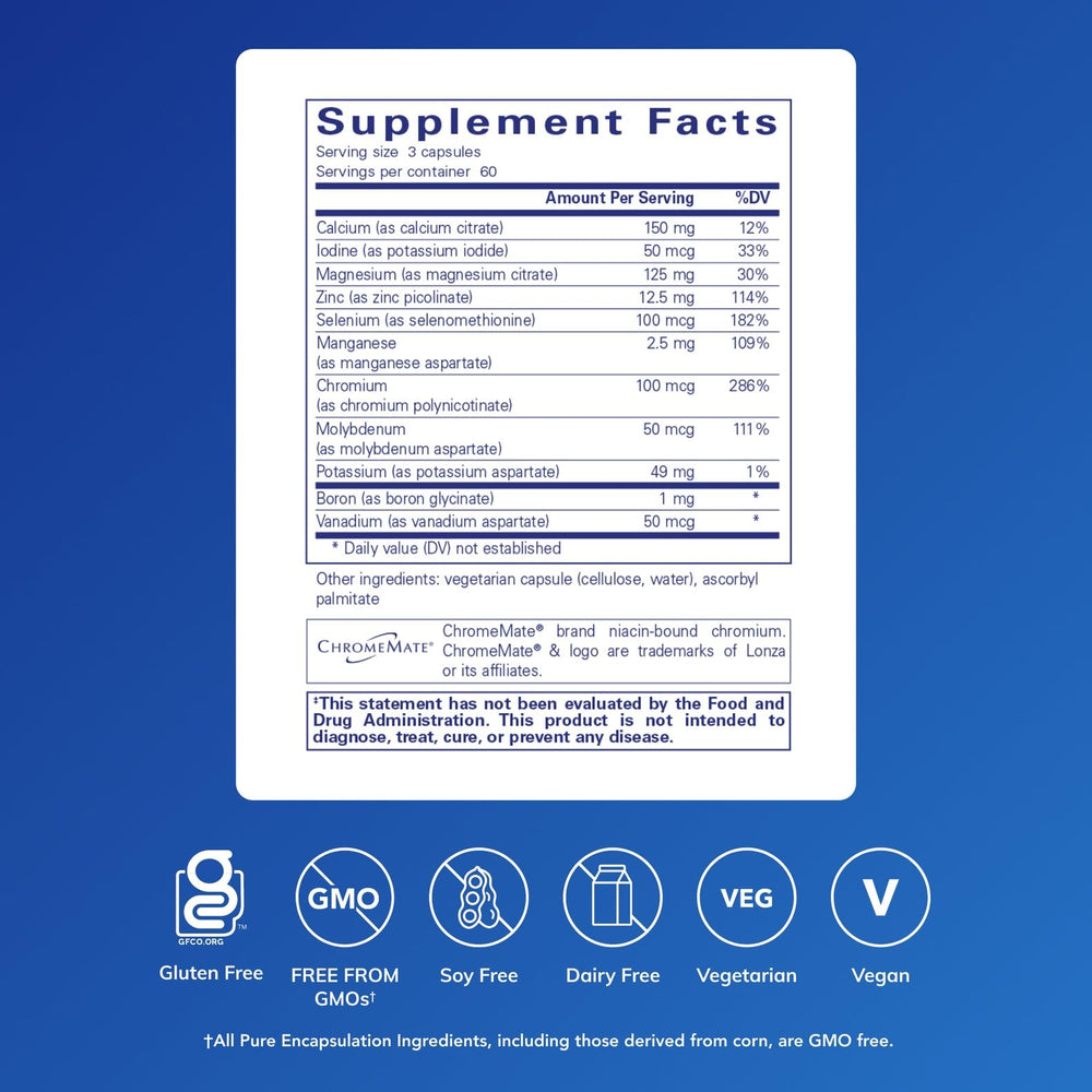 Pure Encapsulations Mineral 650 capsules closeup highlights hypoallergenic mineral blend.
