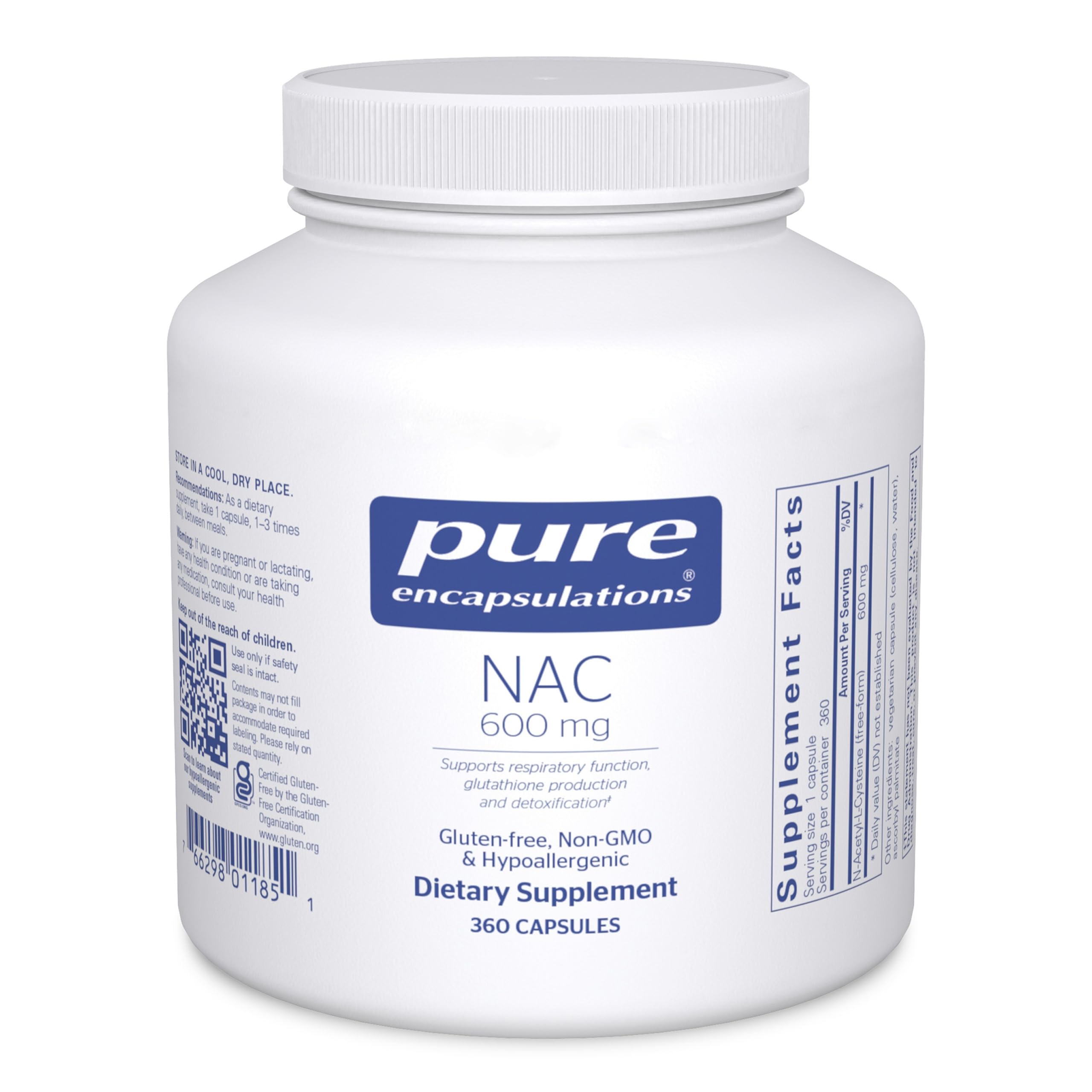 Pure Encapsulations NAC 600 mg bottle on white background