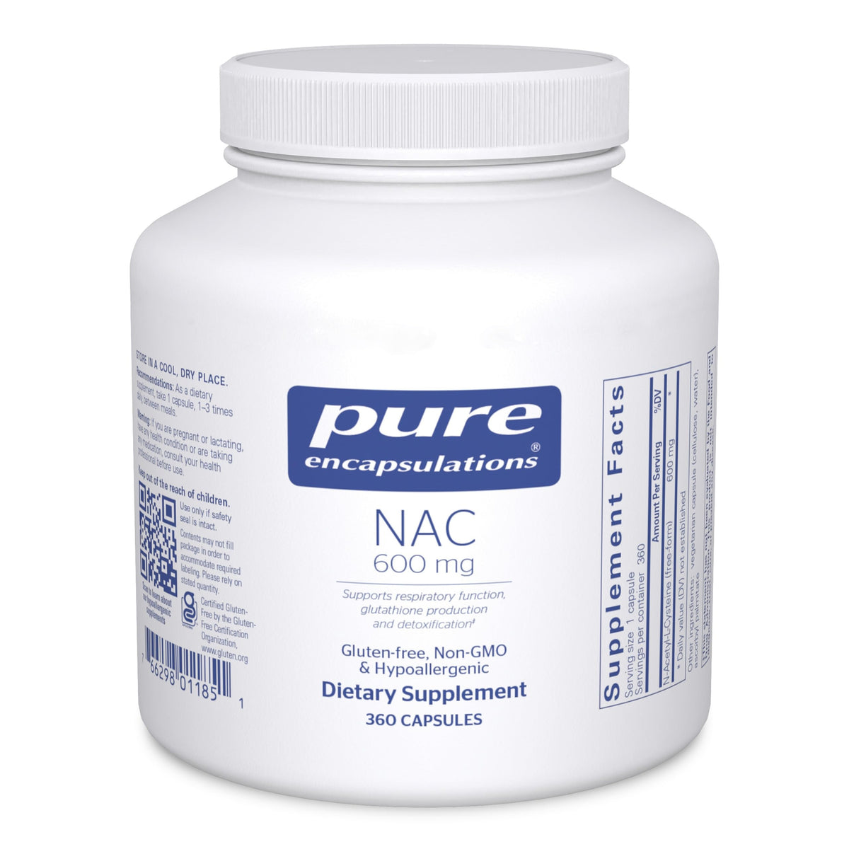 Pure Encapsulations NAC 600 mg bottle on white background