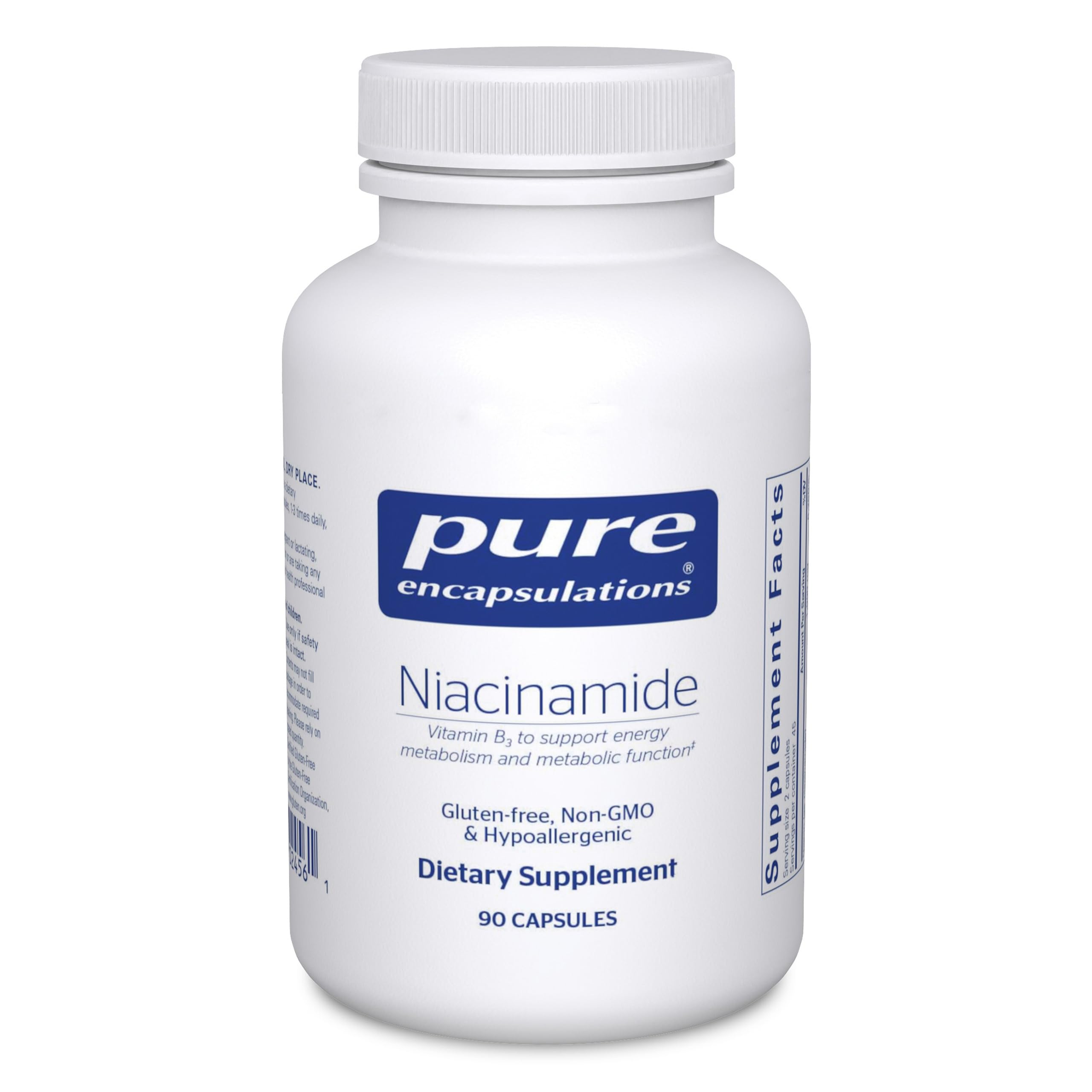 Pure Encapsulations Niacinamide bottle with 90 capsules, front view