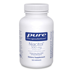 Pure Encapsulations Niacitol 500mg bottle – no-flush niacin for everyday metabolism support.