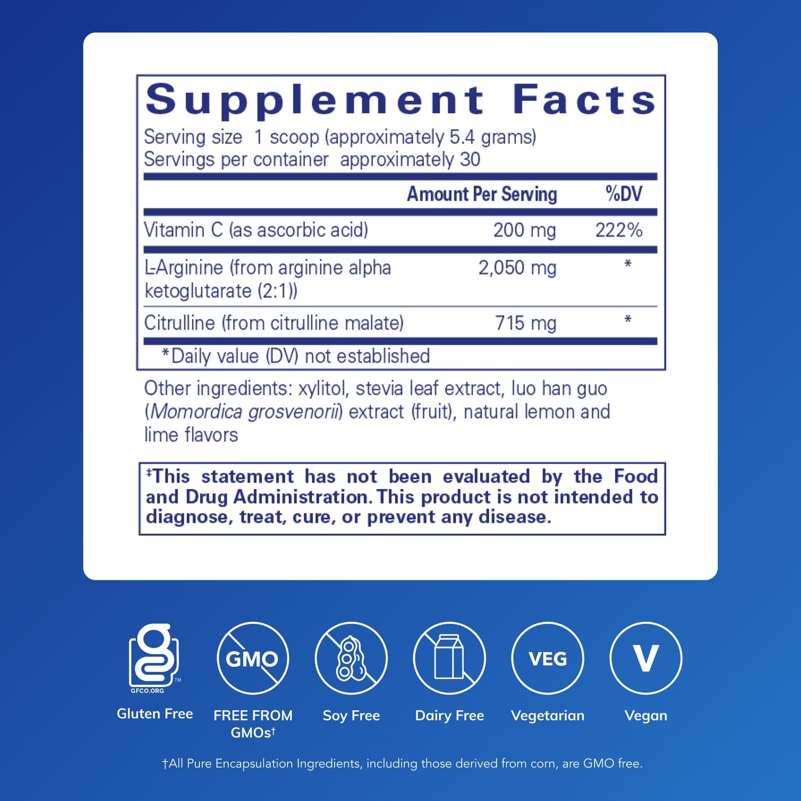 Pure Encapsulations Nitric Oxide Support label highlights clean ingredients and allergen-free benefits