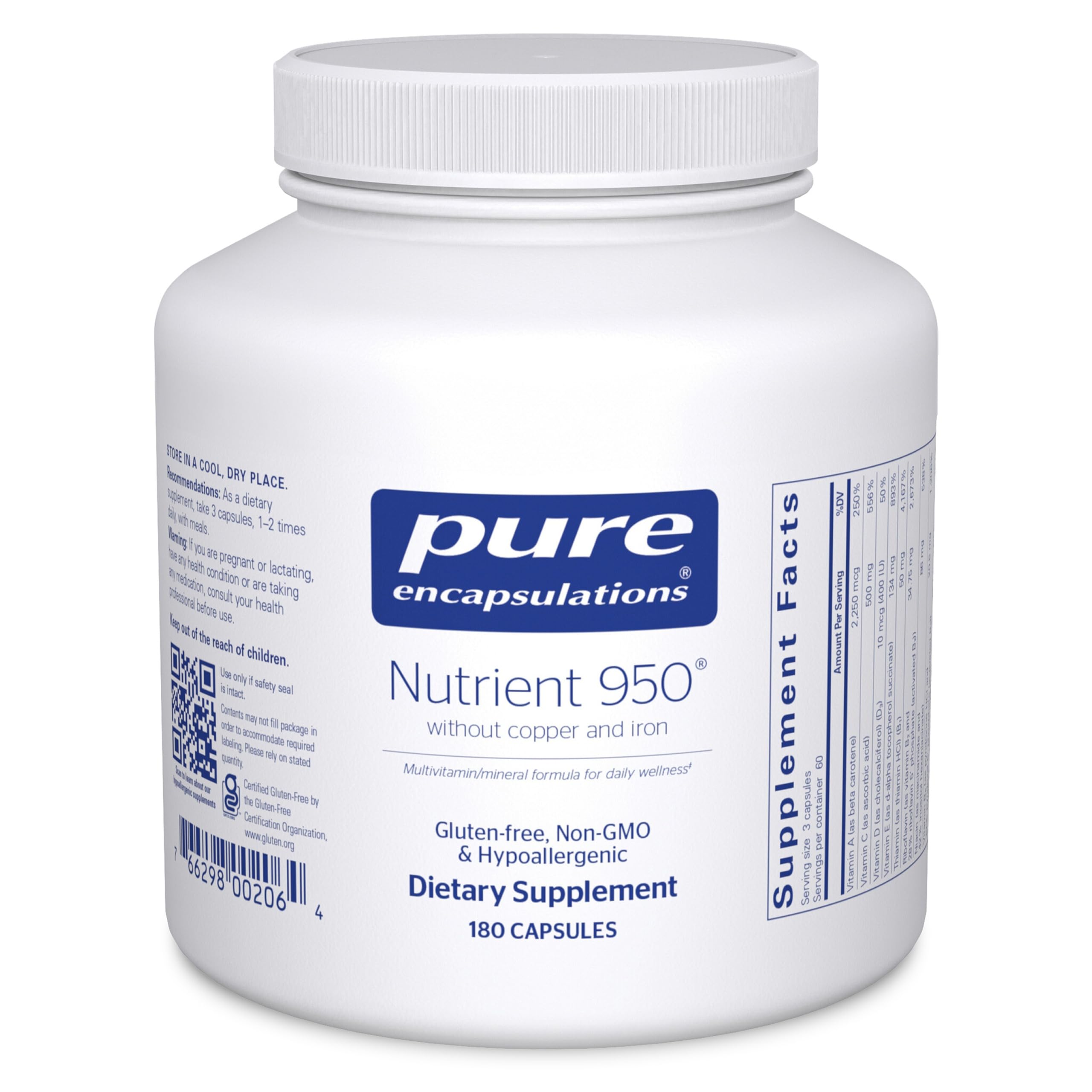 Pure Encapsulations Nutrient 950 bottle for daily hypoallergenic multivitamin support
