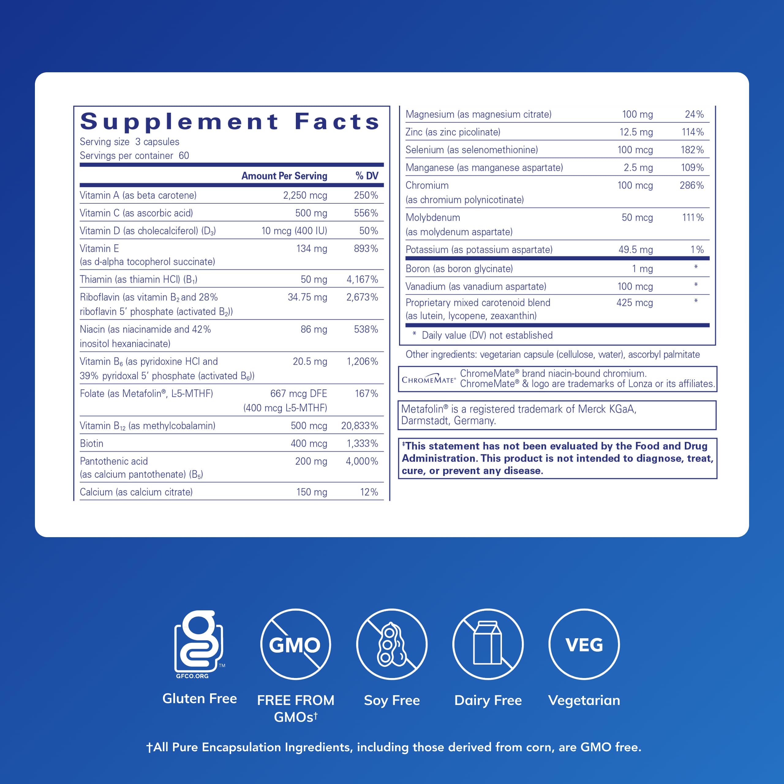 Pure Encapsulations Nutrient 950 capsules-closeup shows gentle multivitamin features.