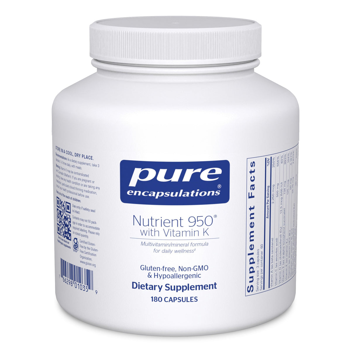Front bottle of Pure Encapsulations Nutrient 950 with Vitamin K 180's multivitamin