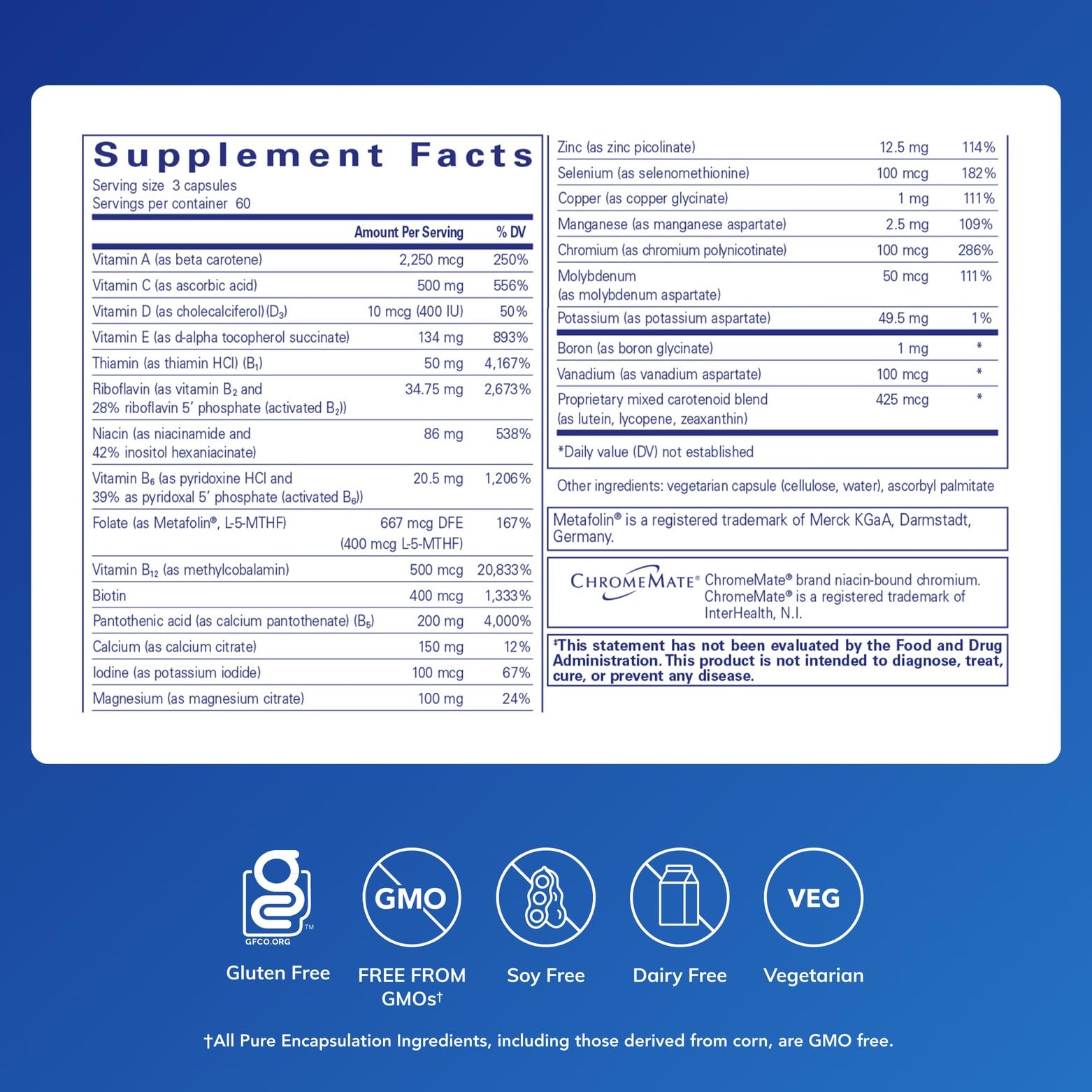 Pure Encapsulations Nutrient 950 Without Iron label closeup highlights active folate form.