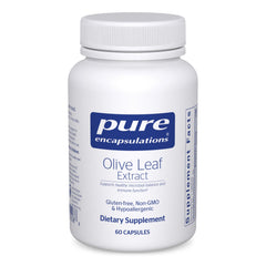 Bottle of Pure Encapsulations Olive Leaf Extract 60 capsules on white background