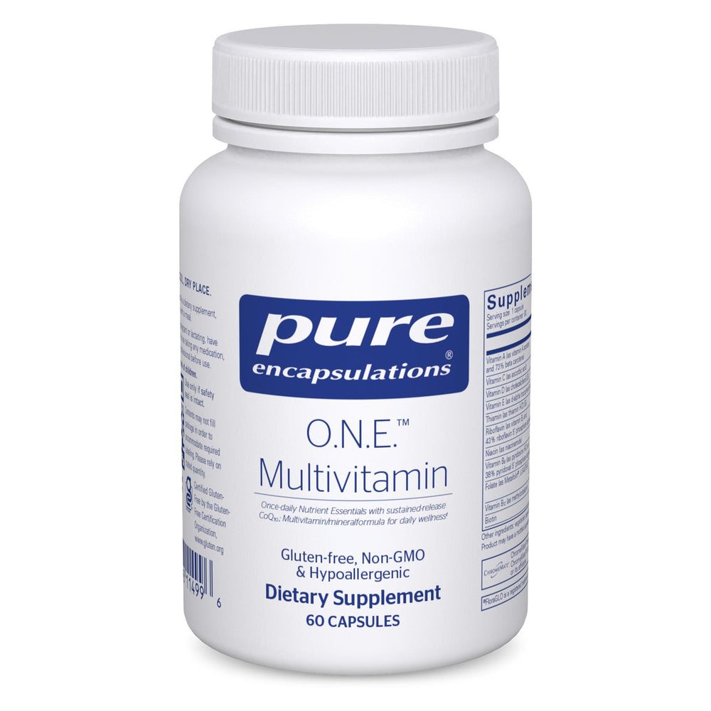 Front view of Pure Encapsulations O.N.E. Multivitamin bottle (60 capsules)
