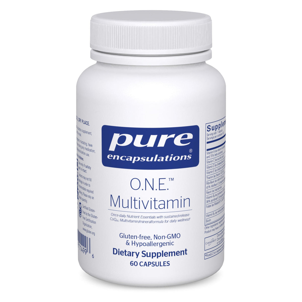 Front view of Pure Encapsulations O.N.E. Multivitamin bottle (60 capsules)