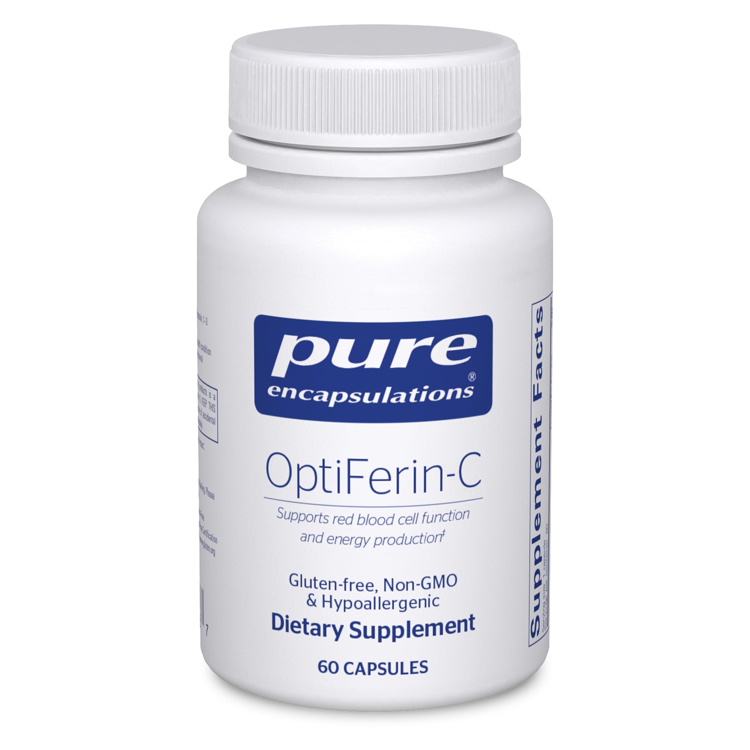 Pure Encapsulations OptiFerin-C bottle front for iron absorption support.