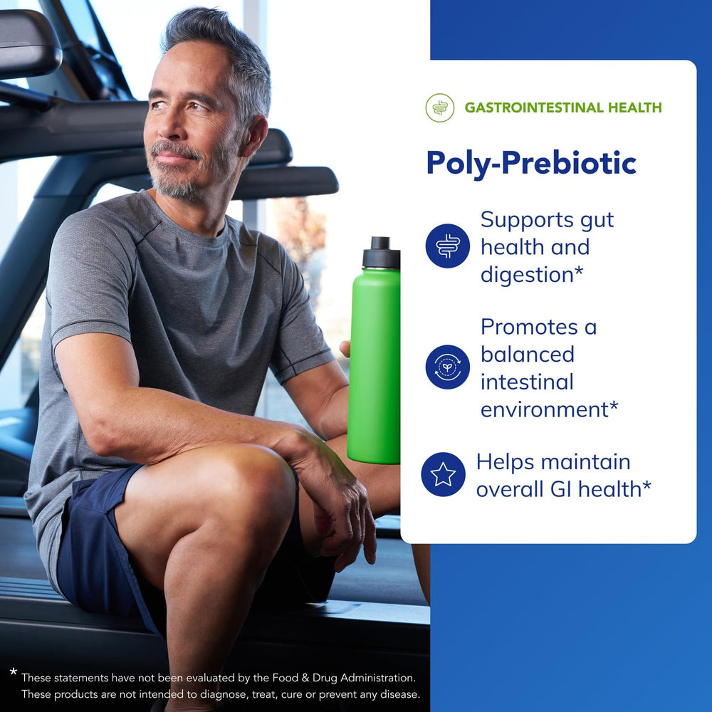 Poly-Prebiotic bottle with product information